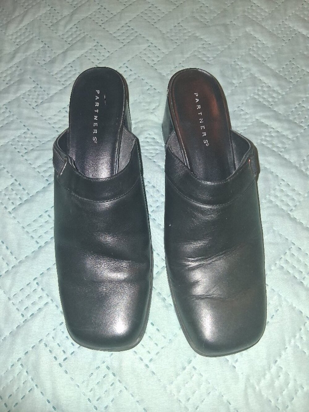 Partners Black Leather Mules-size 8.5